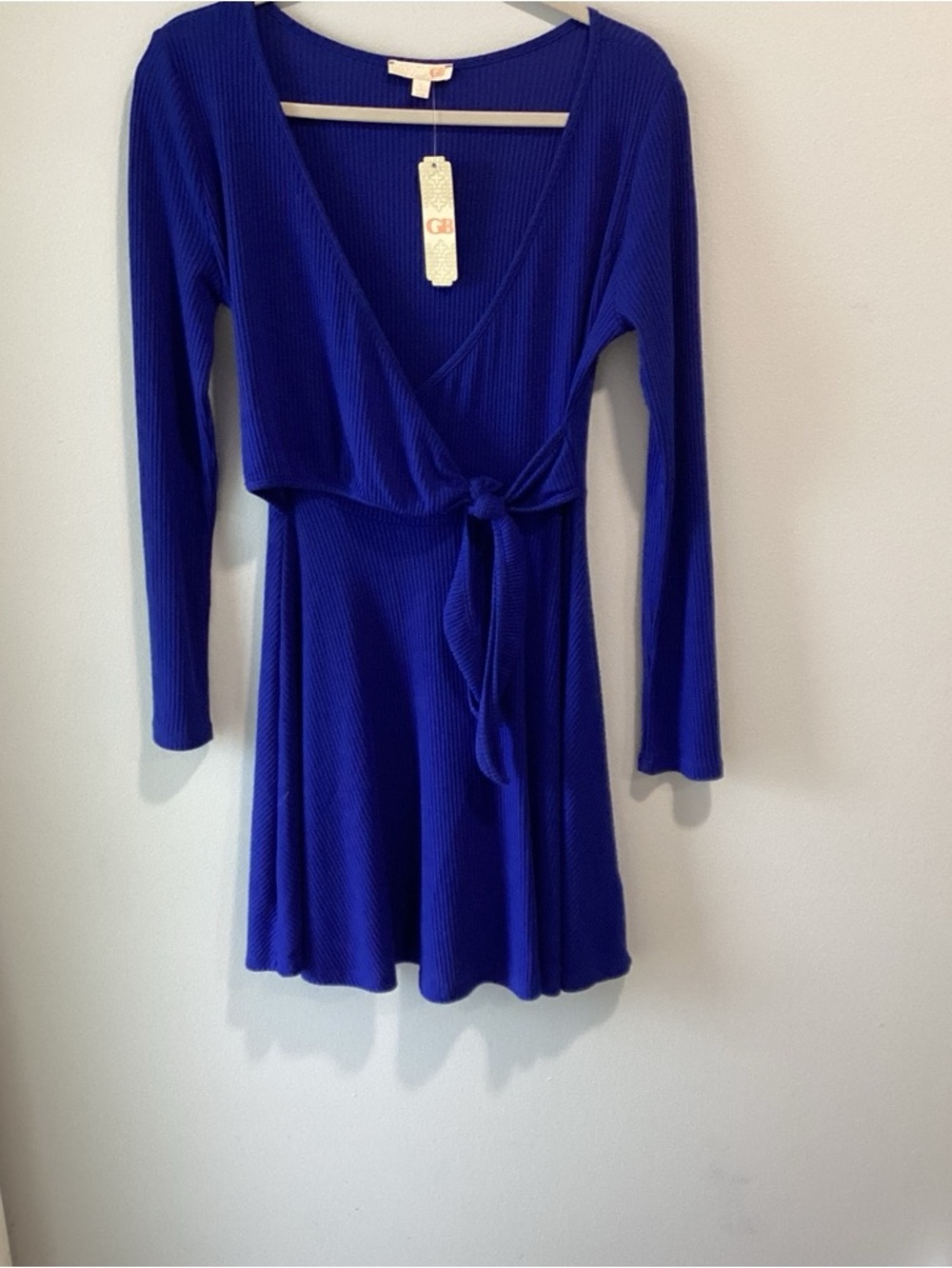 Gianni Bini Cobalt Blue Ribbed V‑Neck Dress